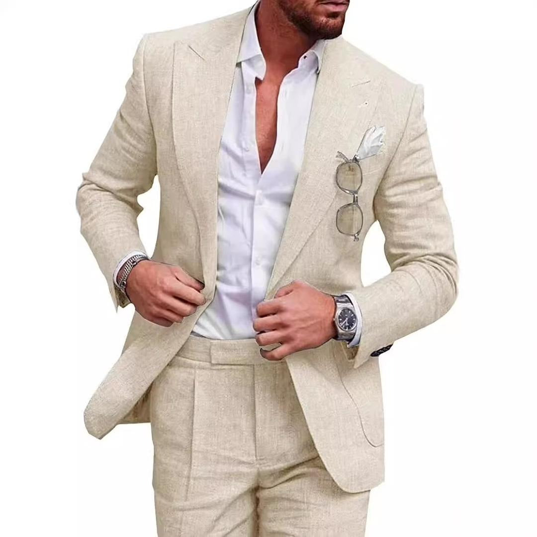 Men's 2 Piece Suit Plus Size Linen-Blend Slim-Fit Suit Set - 2025 Spring Single Breasted Light Business Attire | 801