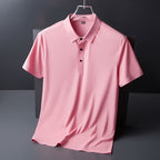 Men's Summer Seamless Ice Silk T-shirt Solid Color Short Sleeve Casual Stretch Polo Shirt | Y678