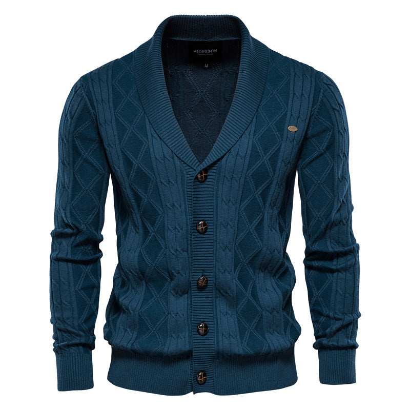 Men’s V-Neck Color-Trim Knit Cardigan – Casual Loose-Fit Buttoned Sweater for Autumn | SW199