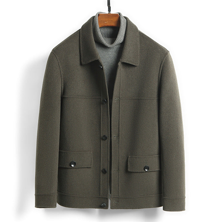 100% Wool Double-Faced Short Coat | Men’s Premium Tailored Overcoat | Warm Business Casual Outerwear | 86703