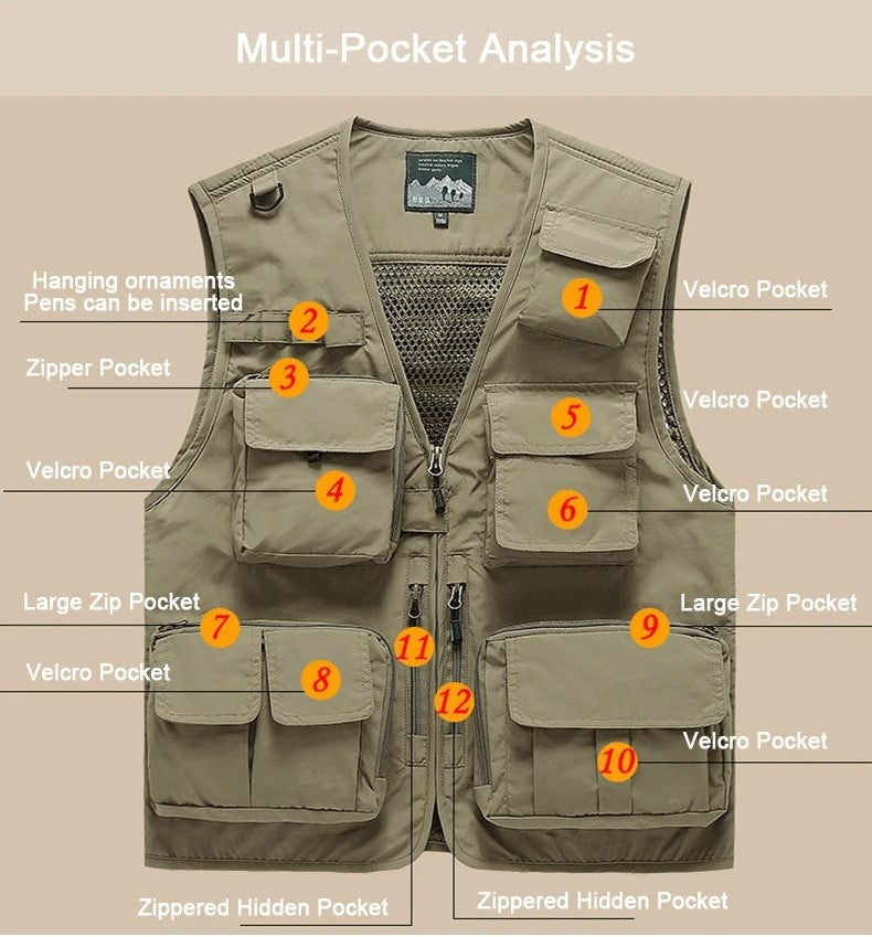 Gilet cargo multi-poches pour homme, pull de pêche pour escalade, camping, randonnée, été 