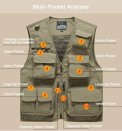 Gilet cargo multitasche da uomo, maglione da pesca per arrampicata, campeggio, escursionismo, gilet estivo 