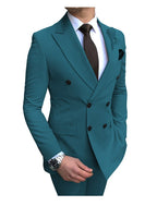 Men's 2 Pieces Suit Double Breasted Notch Lapel Flat Smart Fit Casual Tuxedos Wedding & Events Suits(Blazer+ Pants) | 9/7