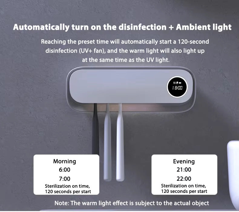 UVC Toothbrush Sterilizer Wall-Mounted Family Holder with USB Charging & Fan Drying | SR-M4