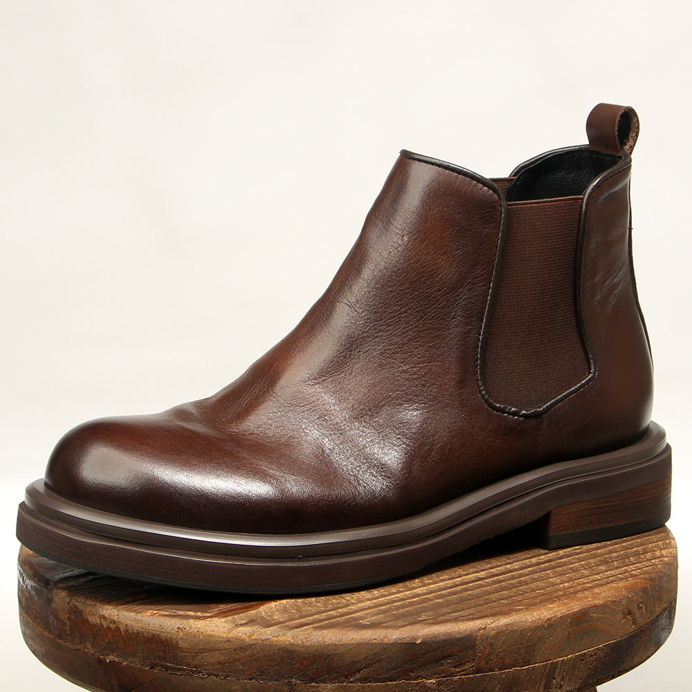 TELUOLU Men's Chelsea Boots | Premium Leather High-Top Boots | Chunky Sole British Retro Ankle Boots | 603-1