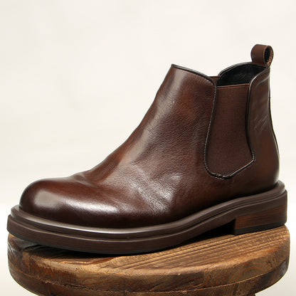 TELUOLU Men's Chelsea Boots | Premium Leather High-Top Boots | Chunky Sole British Retro Ankle Boots | 603-1