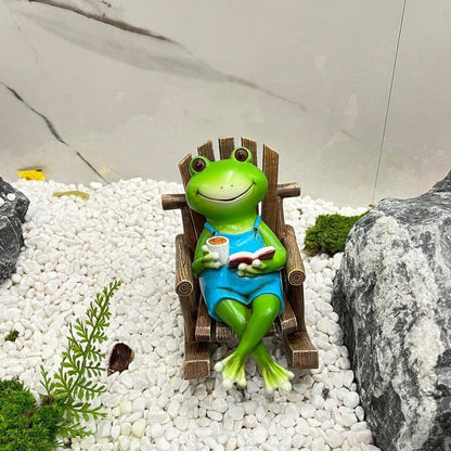 Reading Frog on Rocking Chair Fun Resin Office Desktop Decoration & Unique Birthday Gift | RDW142