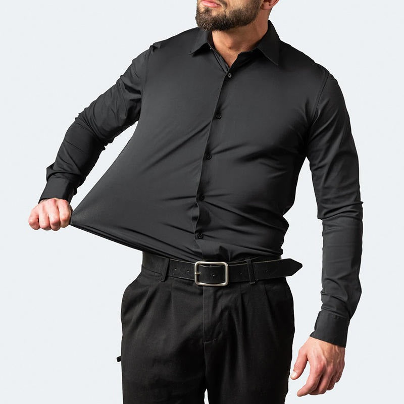 Men's Long-sleeved Business Casual Stretchable Shirt Solid Color Slim Non Iron Stretchy Dress Shirts