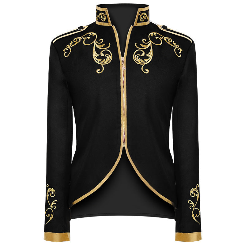 Medieval Royal Prince Jacket | Gold Embroidered Stand Collar Coat | Halloween Noble Cosplay Costume for Men & Women