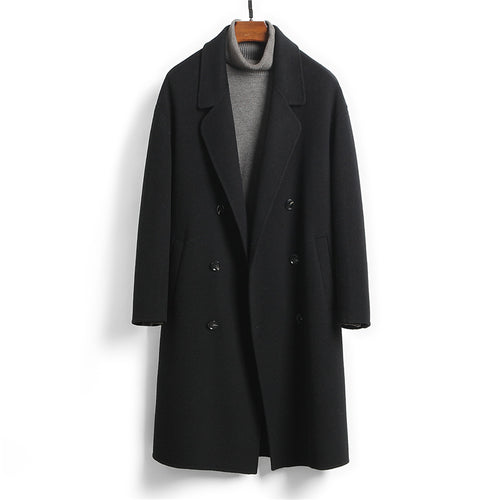 100% Wool Double-Faced Long Coat Men | Premium Tailored Overcoat | Business & Casual Winter Outerwear Wool Coat | 86702