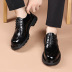 Men's Premium Full-Grain Leather Business Shoes | Thick Sole Oxfords with Breathable Pigskin Lining | Light Luxury Formal Footwear | 77027