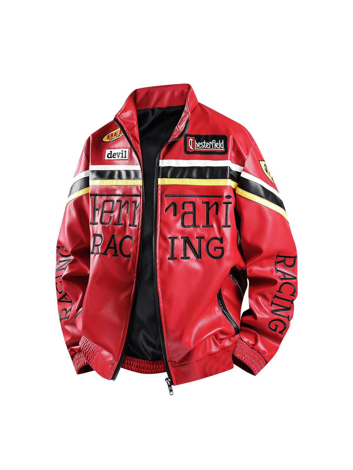F1 Heavy Embroidery PU Leather Jacket | Unisex Fleece-Lined Racing Coat | Waterproof Windproof Streetwear | 9898
