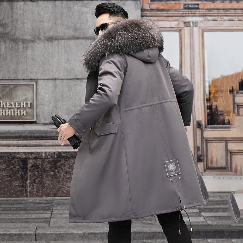 Snow Lotus Men's Otter Rabbit Fur Parka | Detachable Fur Lining Long Winter Coat | Mid-Length Hooded Faux Fur Jacket | 212