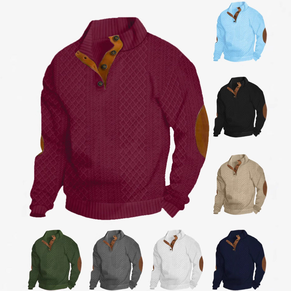 Men's Stand Collar Jacquard Knit Sweater Lightweight Long Sleeve Casual Pullover for Spring & Autumn | DF-4