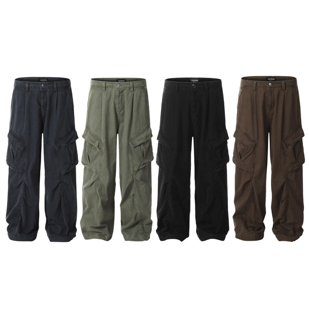 11KN Men's & Women's Cargo Pants | American Retro High-Street Wide-Leg Joggers | Multi-Pocket Loose Fit Trousers | KJ6282