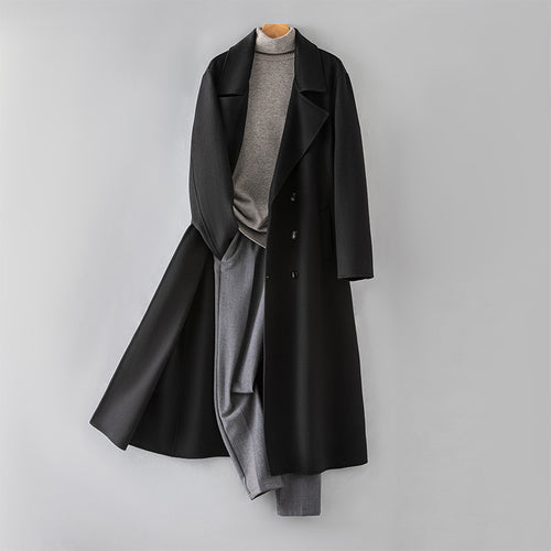Ekeweer Longline 100% Wool Coat for Tall Men | Double-Faced Wool Overcoat | Handcrafted Fall & Winter Long Trench Coat | 86765
