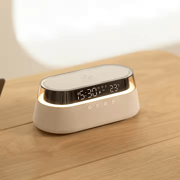 Bedside Alarm Clock Radio with Wireless Charging & Night Light Modern All-in-One Design | S39W