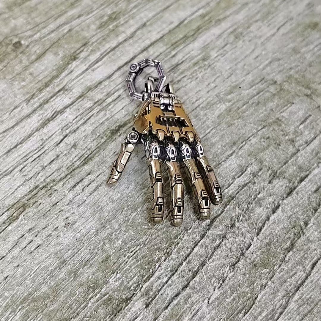 Steampunk Mechanical Hand Pendant Necklace Vintage Industrial Men's Jewelry | Retro Copper & Silver Statement Accessory
