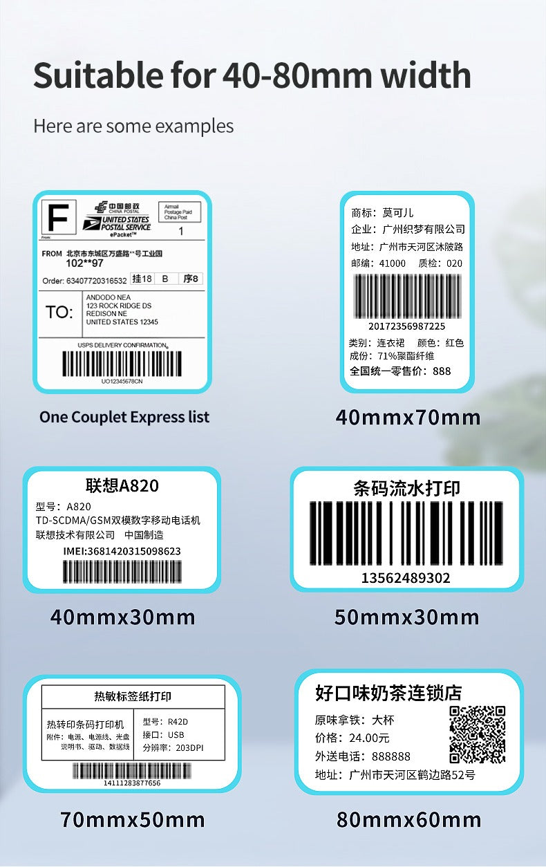 Thermal Label Printer Wireless Shipping Label Printer Royal Mail, UPS, DHL, Evri Label Printer Mobile, USB + Bluetooth Support Printer