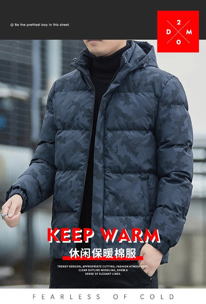 Men's Casual Windbreaker Jacket Warm Hooded Thick Puffer Winter Coat Outwear Jacket