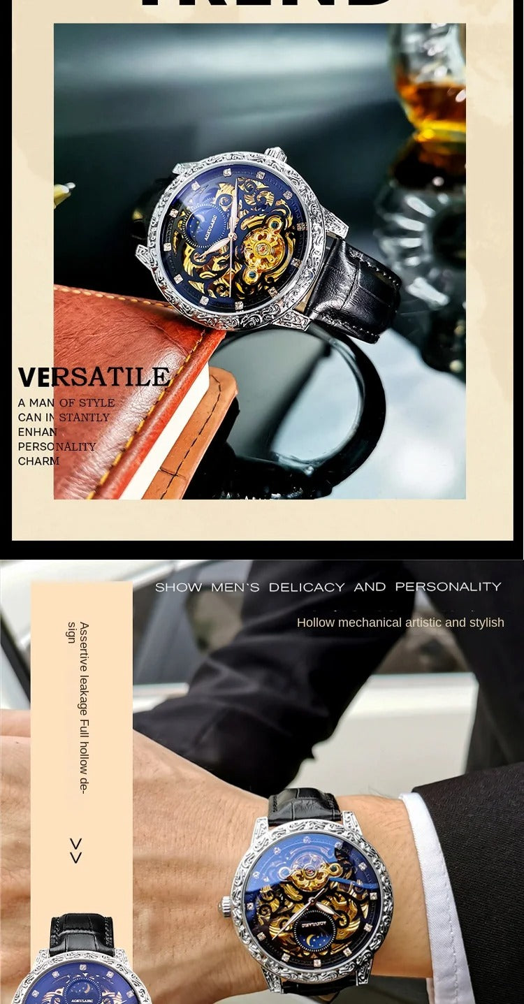 Men's Mechanical Watches Automatic Waterproof Business Wristwatch Leather Watch | 2120-6
