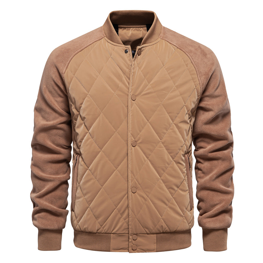 Stylish Men's Fleece-Lined Quilted Jacket with Double Pockets & Raglan Sleeves – Perfect Casual Top | JK812