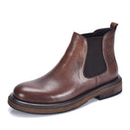TELUOLU Men's Chelsea Boots | Genuine Leather High-Top Chukka Boots | British Retro Chunky Heel Ankle Boots | T93703