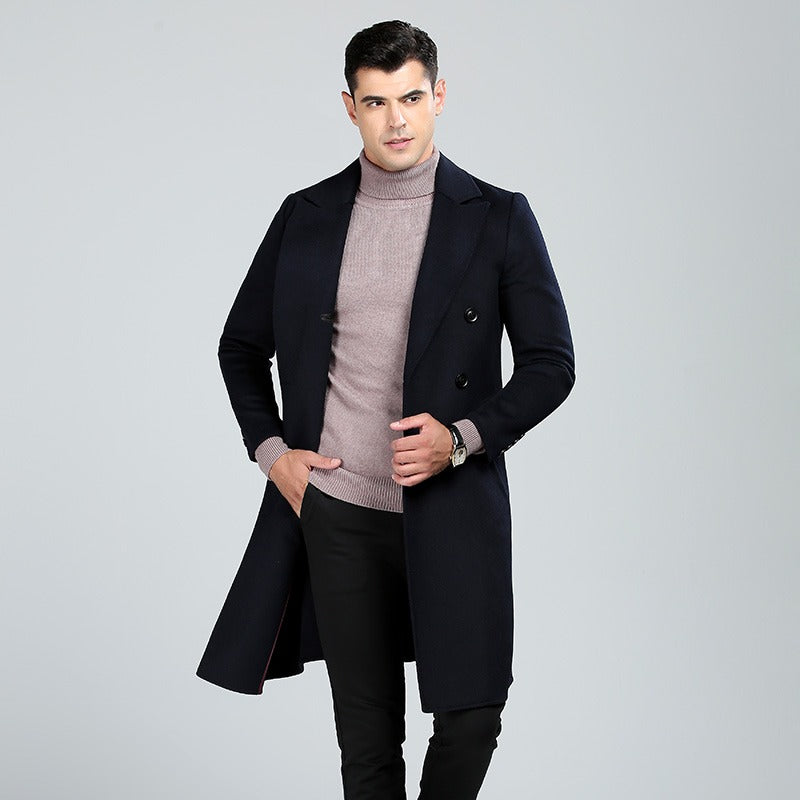 Manteau long en laine mélangée pour homme, style décontracté, trench-coat en laine, veste habillée, pardessus | 1001 