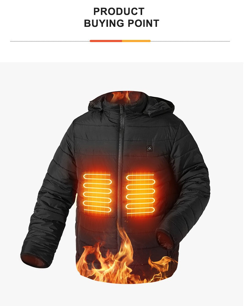 Winter Heated Down Jacket Veste Chauffante Rechargeable Battery USB Electric Heated Hooded Smart Jacket M09