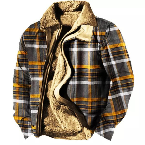 Men's Plus Size Casual Aztec Geometric Print Fleece Jacket Streetwear Fall Winter Loose Fit Coat | TS-6594