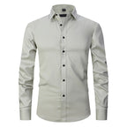 Men's Dress Shirts Classic Long Sleeve Solid Color Designer Silk Business Shirts | 2-7