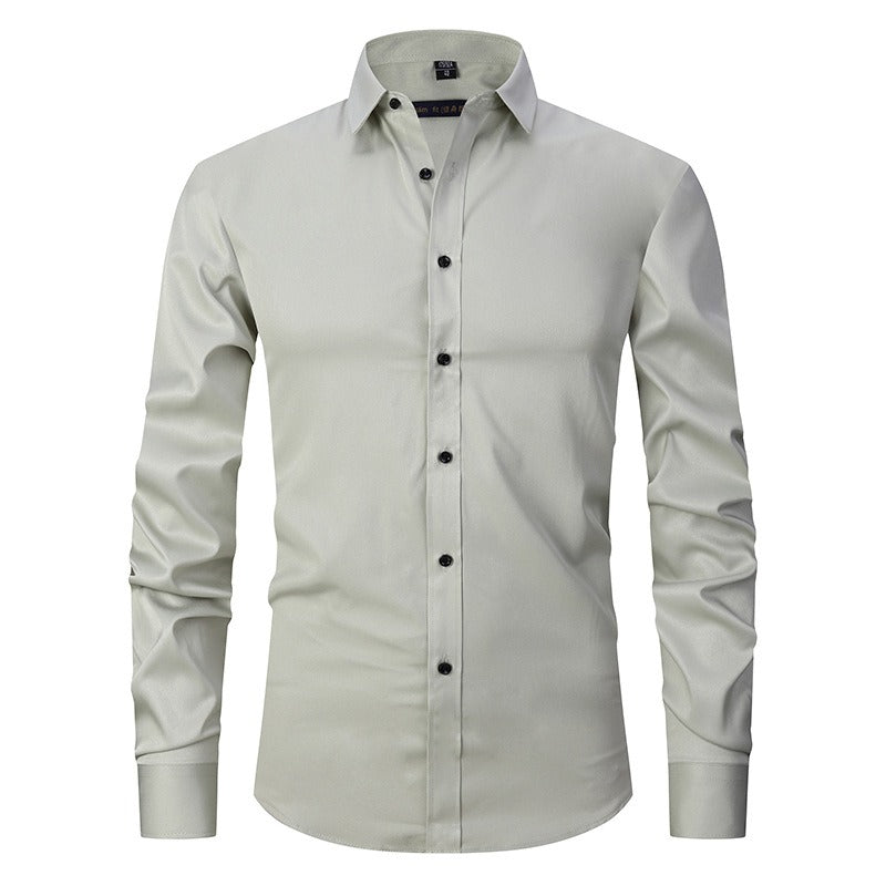 Men's Dress Shirts Classic Long Sleeve Solid Color Designer Silk Business Shirts | 2-7