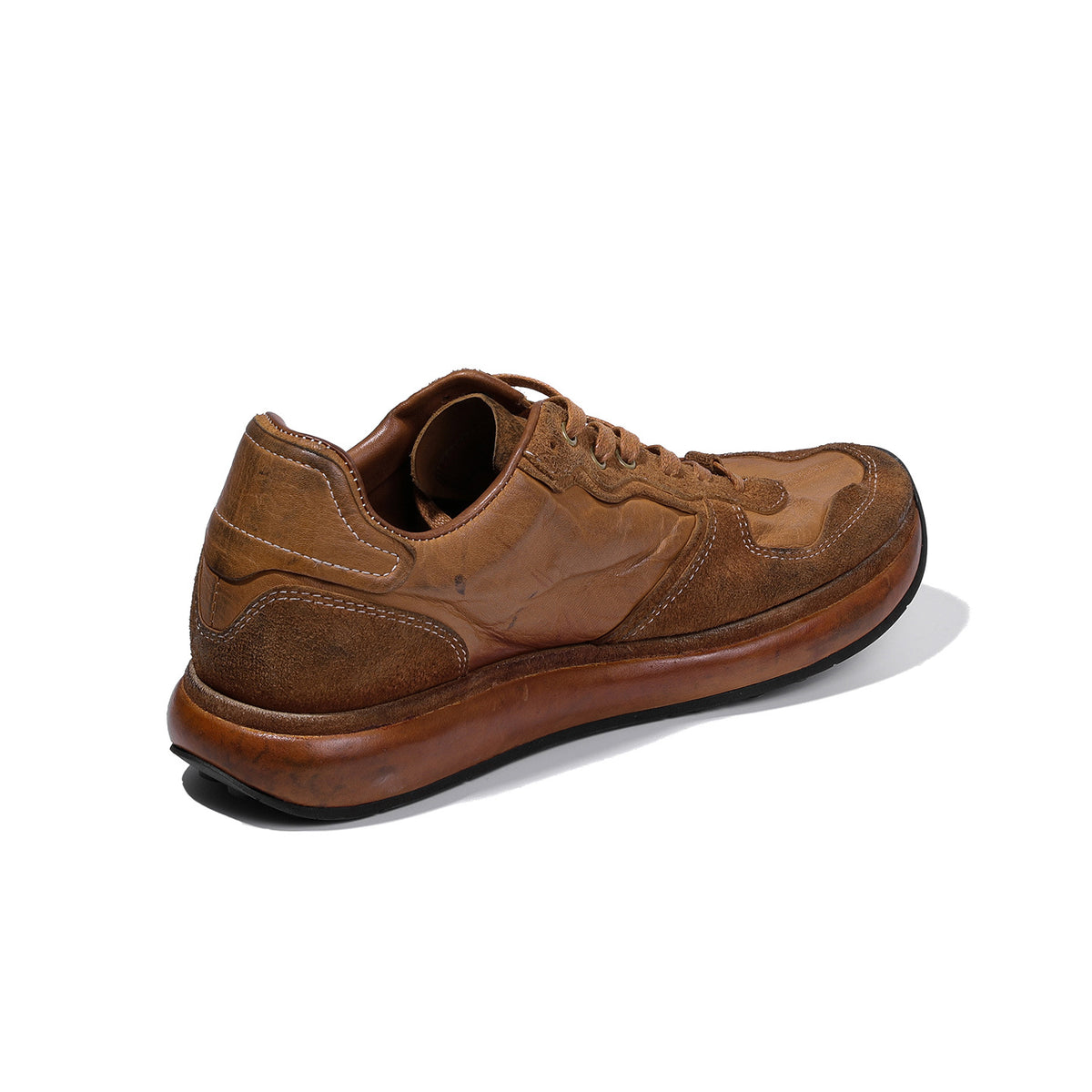 BRIGHT FEATHER Italian Handmade Men's Horsehide Derby Shoes | Vintage Distressed Thick Sole Genuine Leather Trainers
