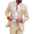 Men's 2 Piece Suit Plus Size Linen-Blend Slim-Fit Suit Set - 2025 Spring Single Breasted Light Business Attire | 801