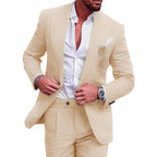 Men's 2 Piece Suit Plus Size Linen-Blend Slim-Fit Suit Set - 2025 Spring Single Breasted Light Business Attire | 801