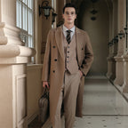 Gents Trench coat Premium Wool-Cotton Blend Peacoat Double-Breasted Mid-Length Overcoat Casual Oversized Lapel Coat