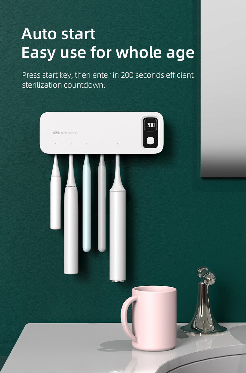 UVC Toothbrush Sterilizer Wall-Mounted Family Holder with USB Charging & Fan Drying | S138