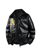 F1 Racing Style Embroidered PU Leather Jacket | Unisex Fleece-Lined Moto Coat | Vintage American Workwear Outerwear