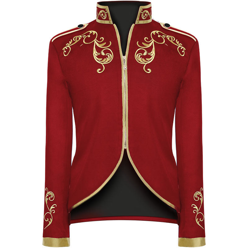 Medieval Royal Prince Jacket | Gold Embroidered Stand Collar Coat | Halloween Noble Cosplay Costume for Men & Women