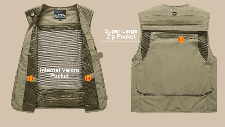 Gilet cargo multi-poches pour homme, pull de pêche pour escalade, camping, randonnée, été 