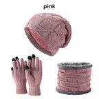 Unisex Winter Beanie Hat Scarf Touchscreen Gloves Set Knit Slouchy Beanie Skull Cap Mittens Circle Scarves | DXBN092
