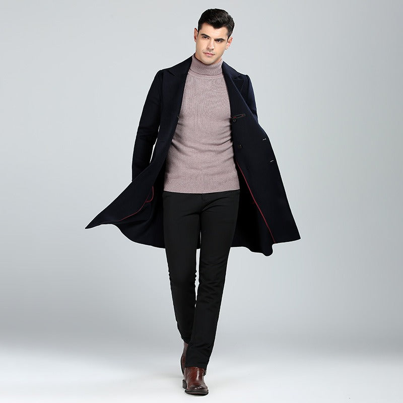 Manteau long en laine mélangée pour homme, style décontracté, trench-coat en laine, veste habillée, pardessus | 1001 