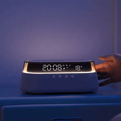 Bedside Alarm Clock Radio with Wireless Charging & Night Light Modern All-in-One Design | S39W