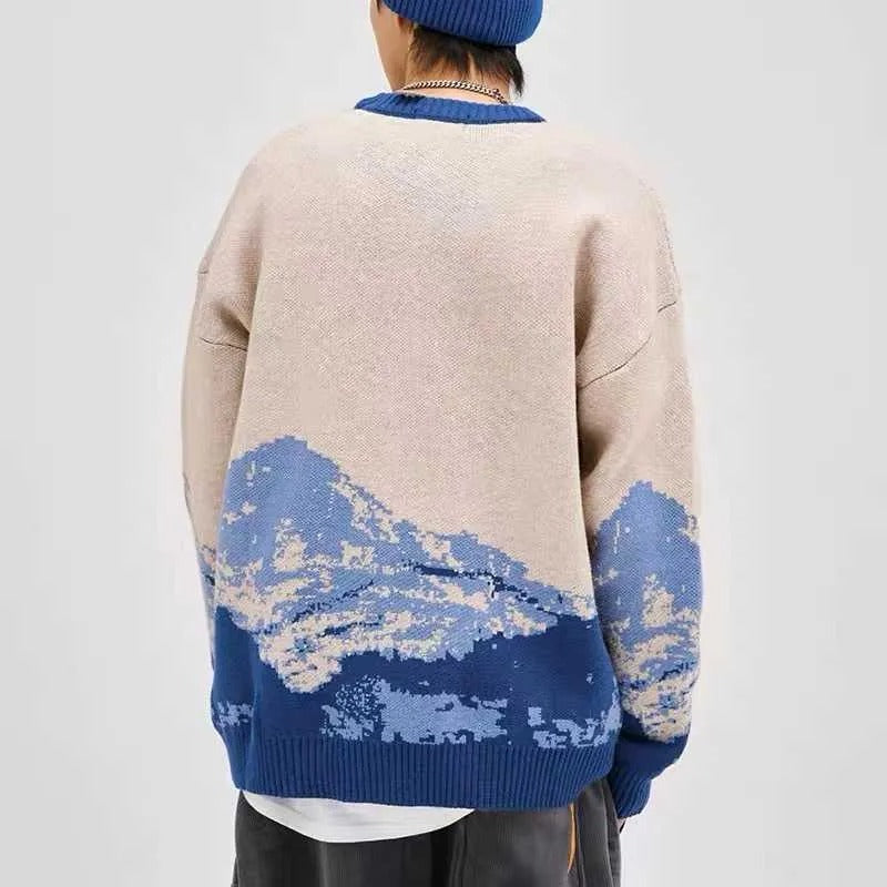 Men's Pullover Sweater Winter Snow Mountain Pullover O-Neck Loose Sweater Wool Long Sleeve Sweatshirt | 231026-7