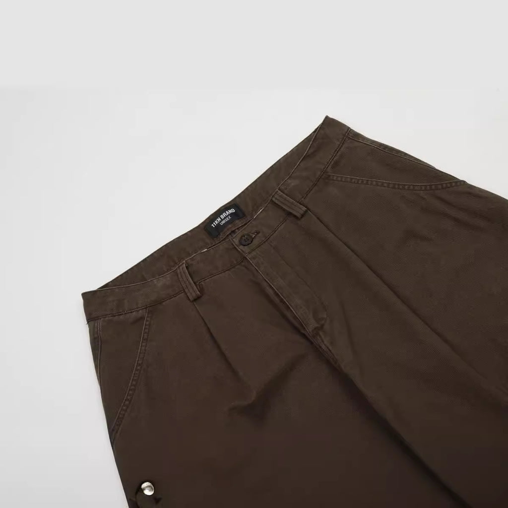 11KN Men's & Women's Cargo Pants | American Retro High-Street Wide-Leg Joggers | Multi-Pocket Loose Fit Trousers | KJ6282