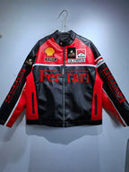 F1 Premium PU Leather Racing Jacket Embroidered Moto Biker Coat for Men Vintage Retro Motorcycle Casual Blazer