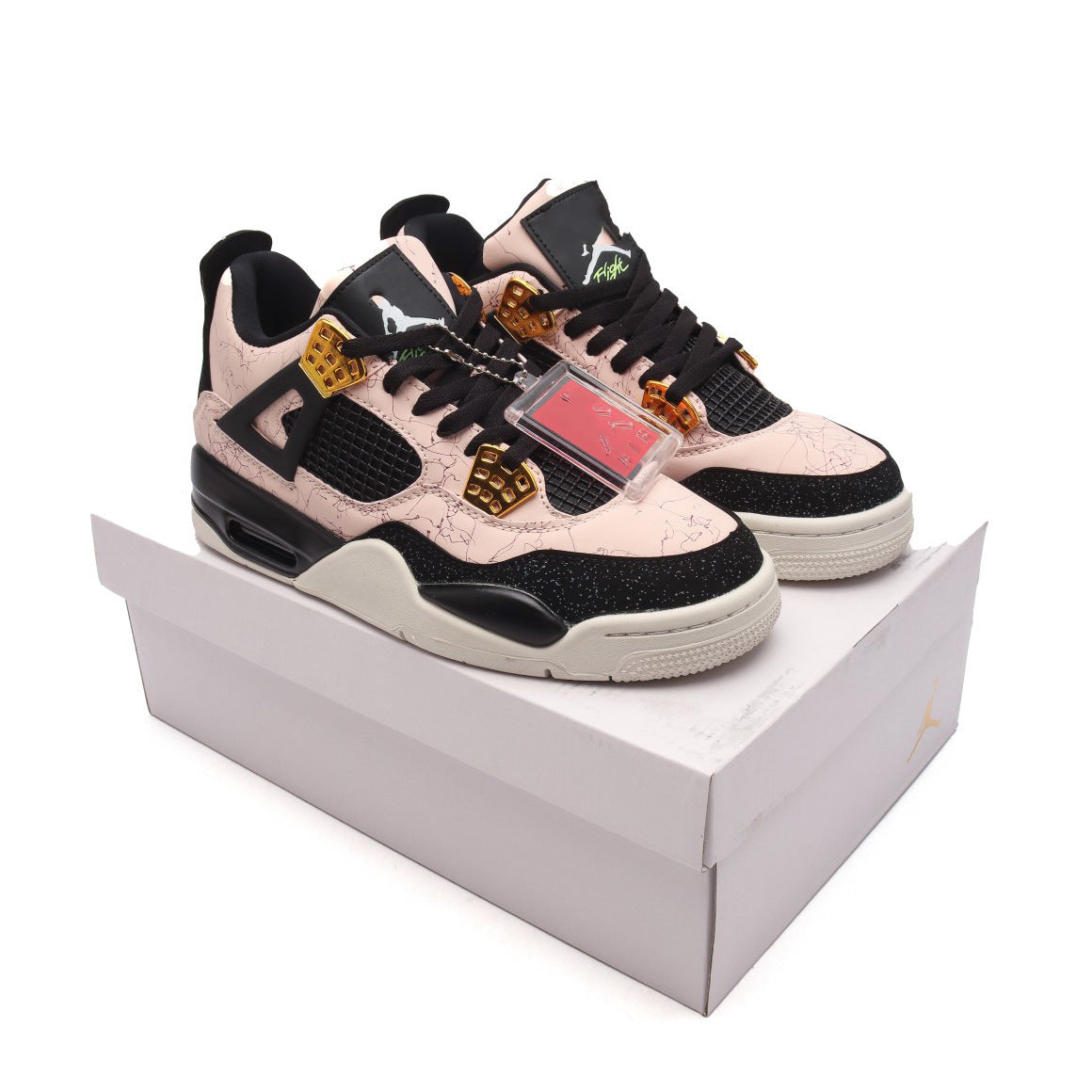 AJ4 Suede Grey High-Top Basketball Sneakers Unisex Cushioned Retro Trainers with Glow Sole & Toon Design