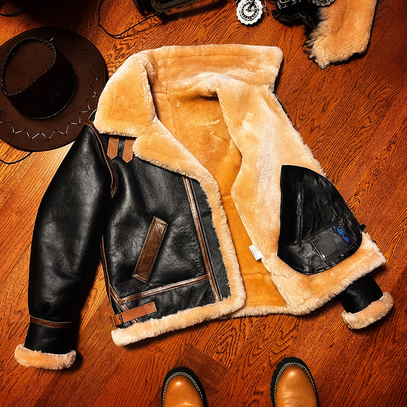 B3 Original Shearling Aviator Jacket | Men's Genuine Sheepskin Leather Bomber | Warm Fur-Lined Motorcycle Coat