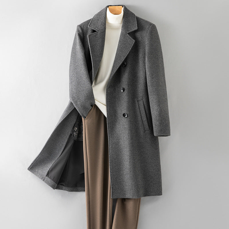 Men's 100% Wool Coat with Removable Down Inner Lining | Thick Warm Winter Overcoat with Horn Buttons | Padded Shoulder Wool Jacket | 86748