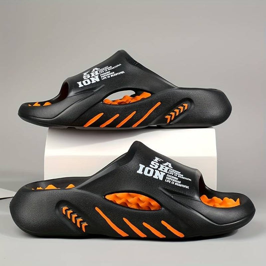 Men's Alphabet Print Soft-Sole EVA Slides Non Slip Open Toe Slippers Trendy Beach Shoes | WN58